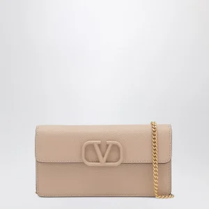 Portafoglio con catena Vlogo rosa in pelle