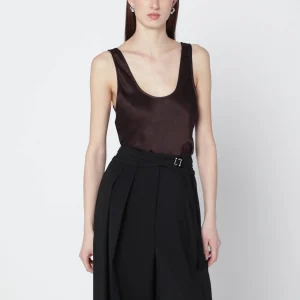 Top Lea marrone in seta