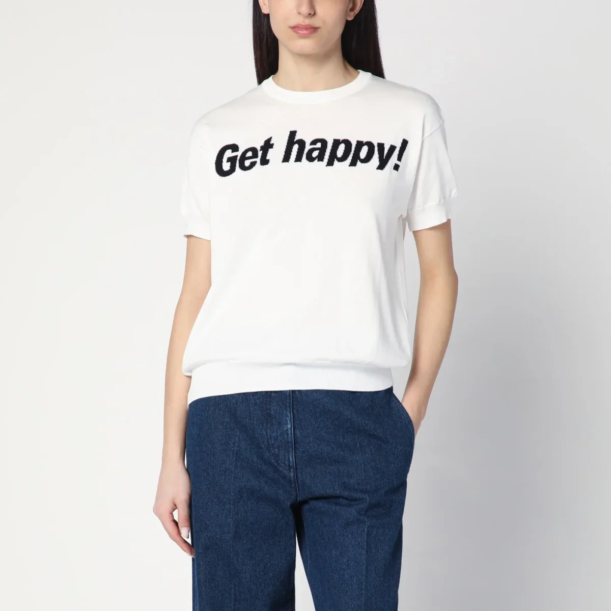 Maglia Get Happy bianca in cotone