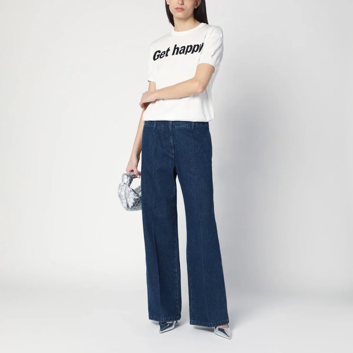 Maglia Get Happy bianca in cotone – Image 3