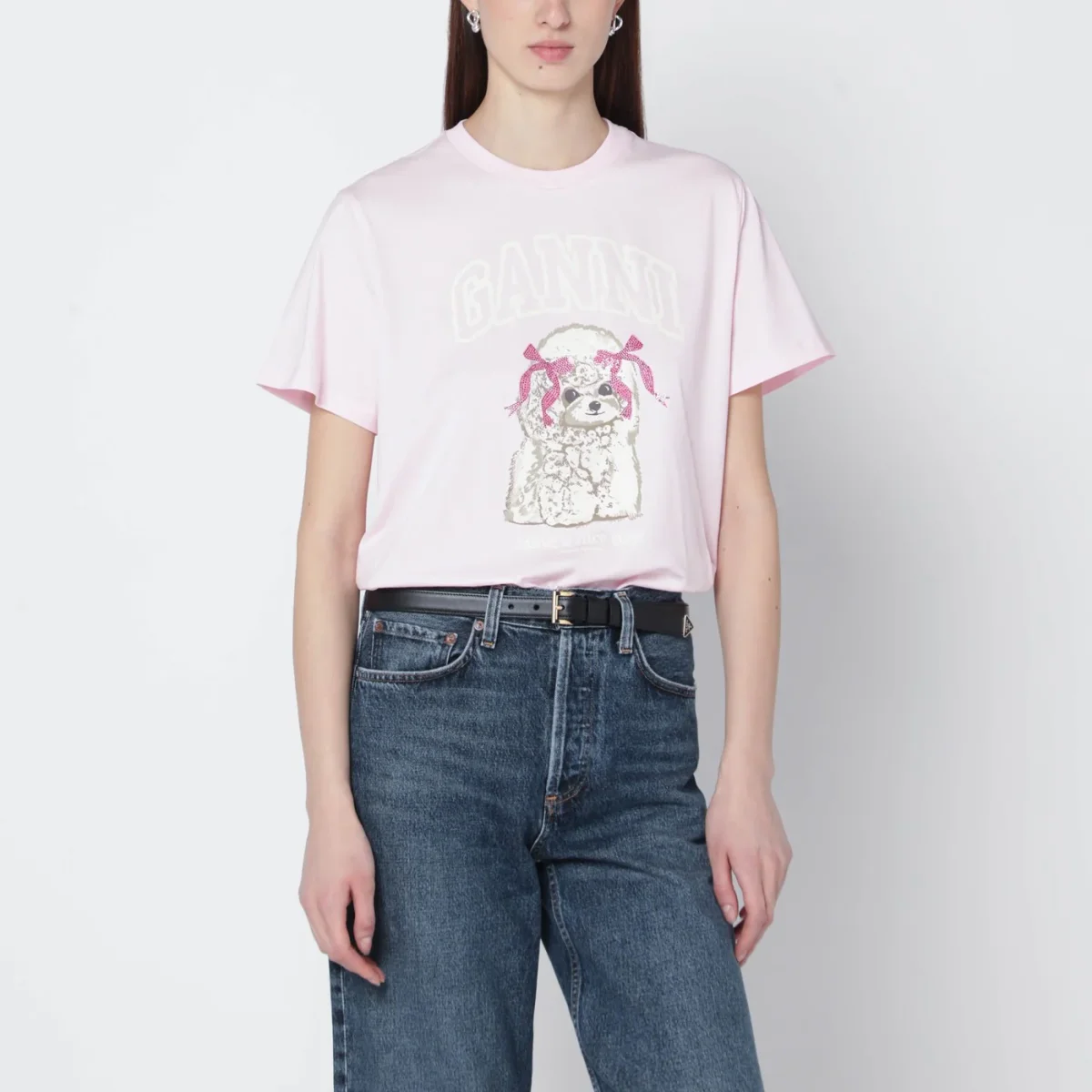 T-shirt rosa chiara con stampa logo - Image 2