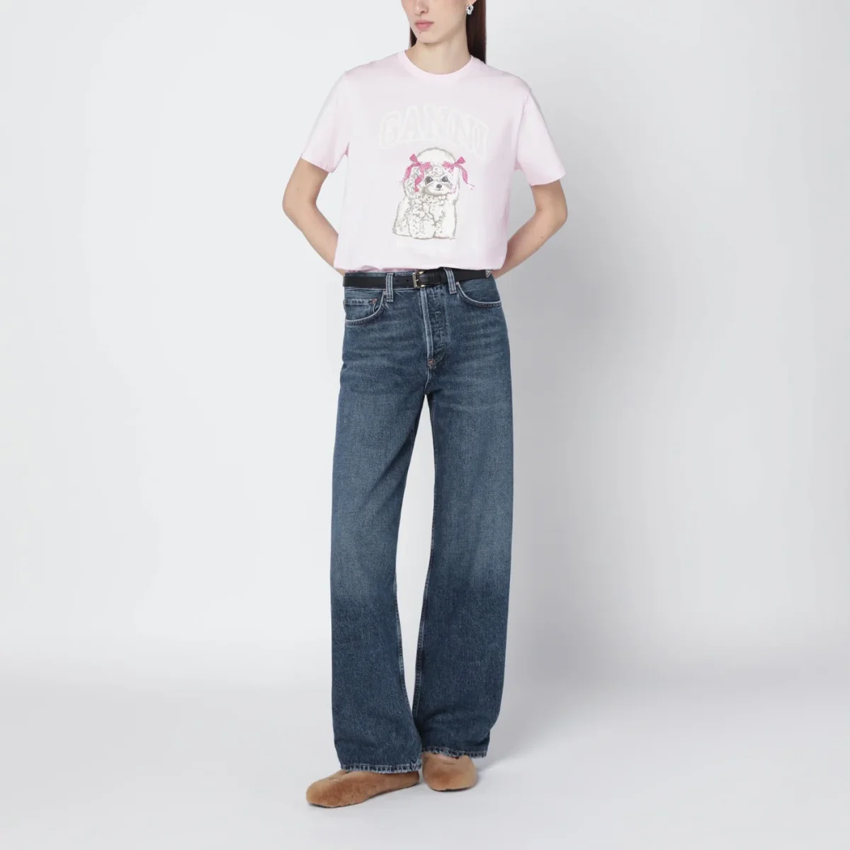 T-shirt rosa chiara con stampa logo - Image 3