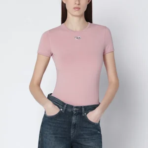 T-shirt slim fit rosa con logo Oval D