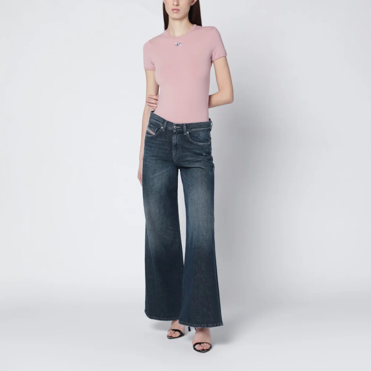 T-shirt slim fit rosa con logo Oval D - Image 3