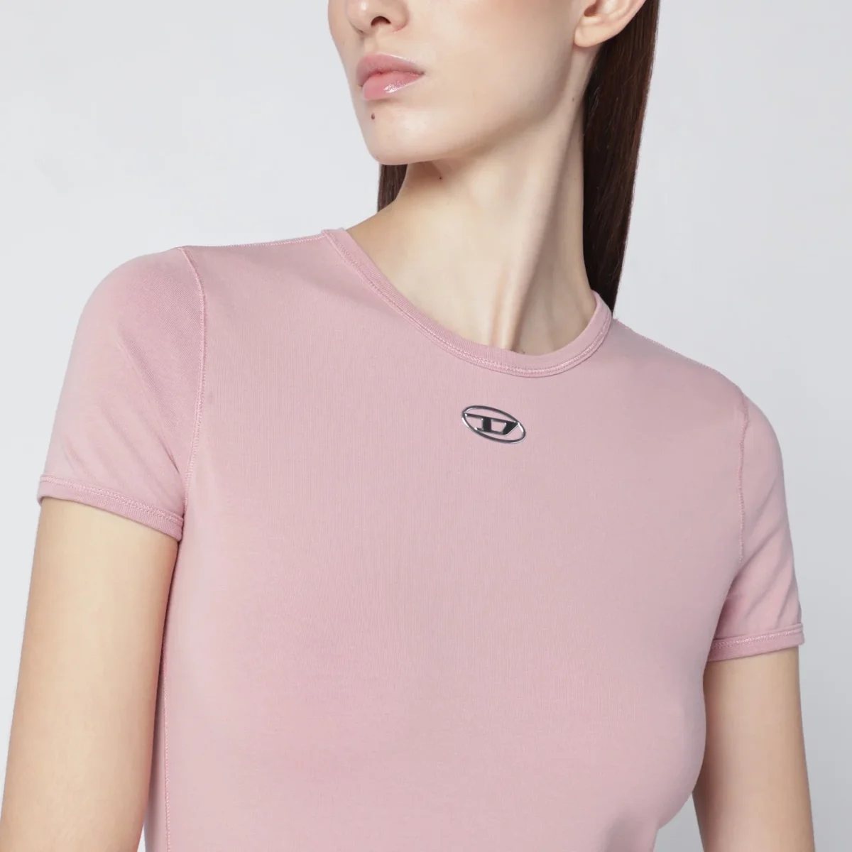 T-shirt slim fit rosa con logo Oval D - Image 5