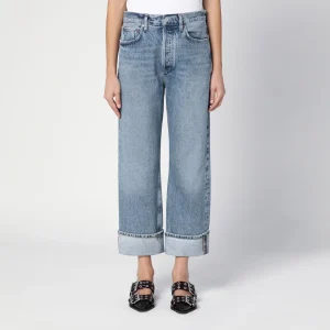 Jeans Fran azzurro in denim organico con risvolto