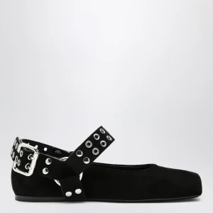 Ballerine flat biker in pelle scamosciata nera