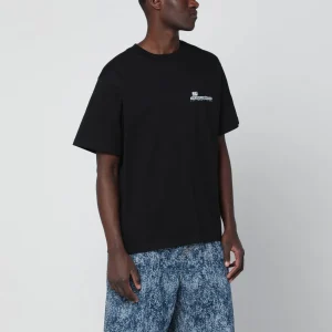 T-shirt nera in cotone con logo