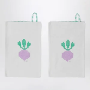 Set di due lavette motivo check con ravanelli