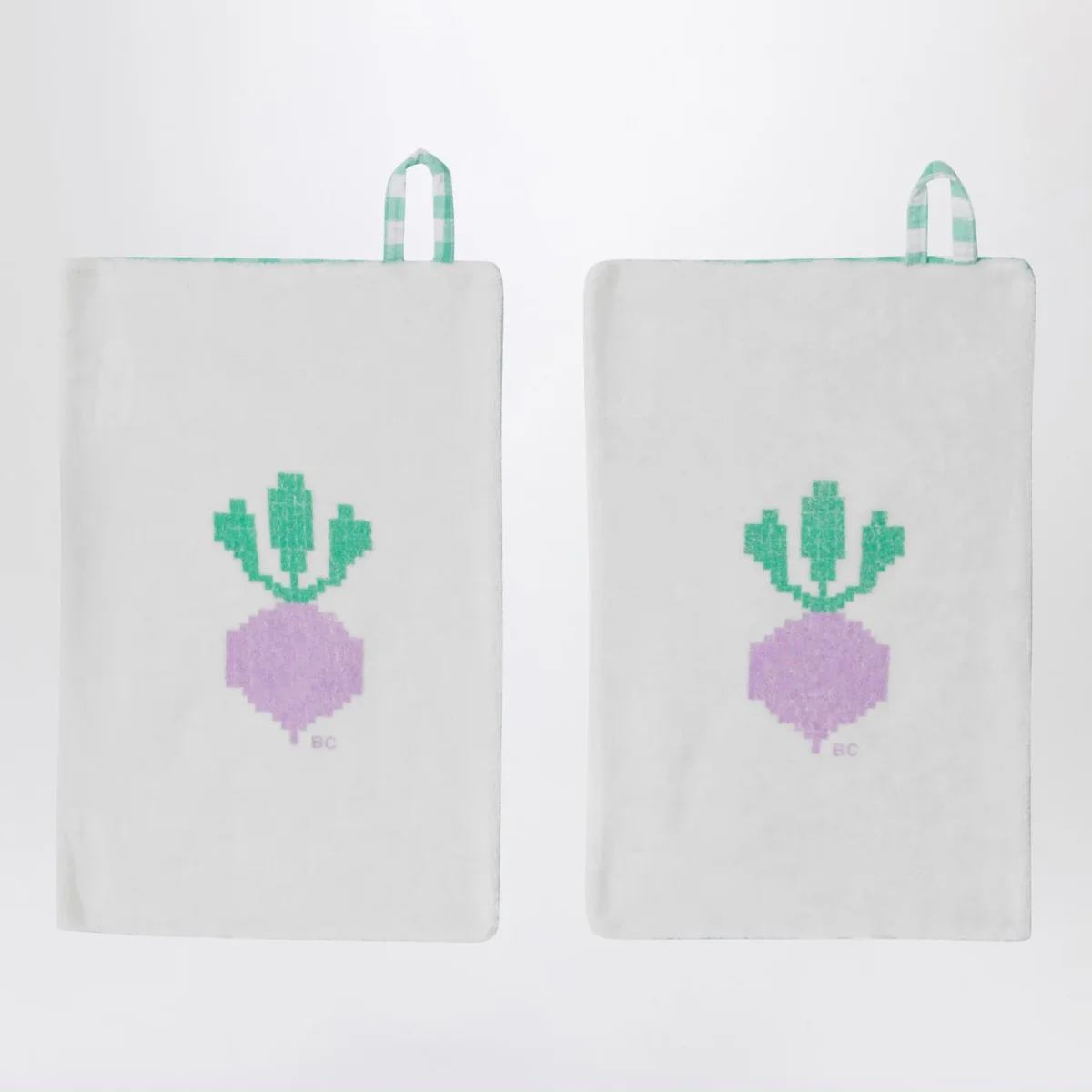 Set di due lavette motivo check con ravanelli