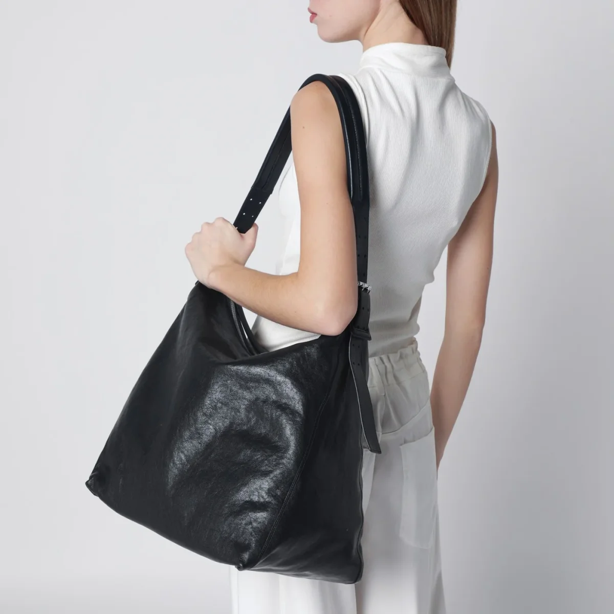 Belted hobo bag blu navy in pelle - Image 3