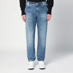 Jeans blu in denim slavato