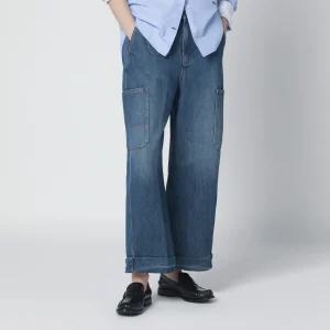 Jeans Cocoon cargo cropped blu medio
