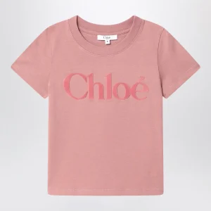 T-shirt rosa in cotone con logo