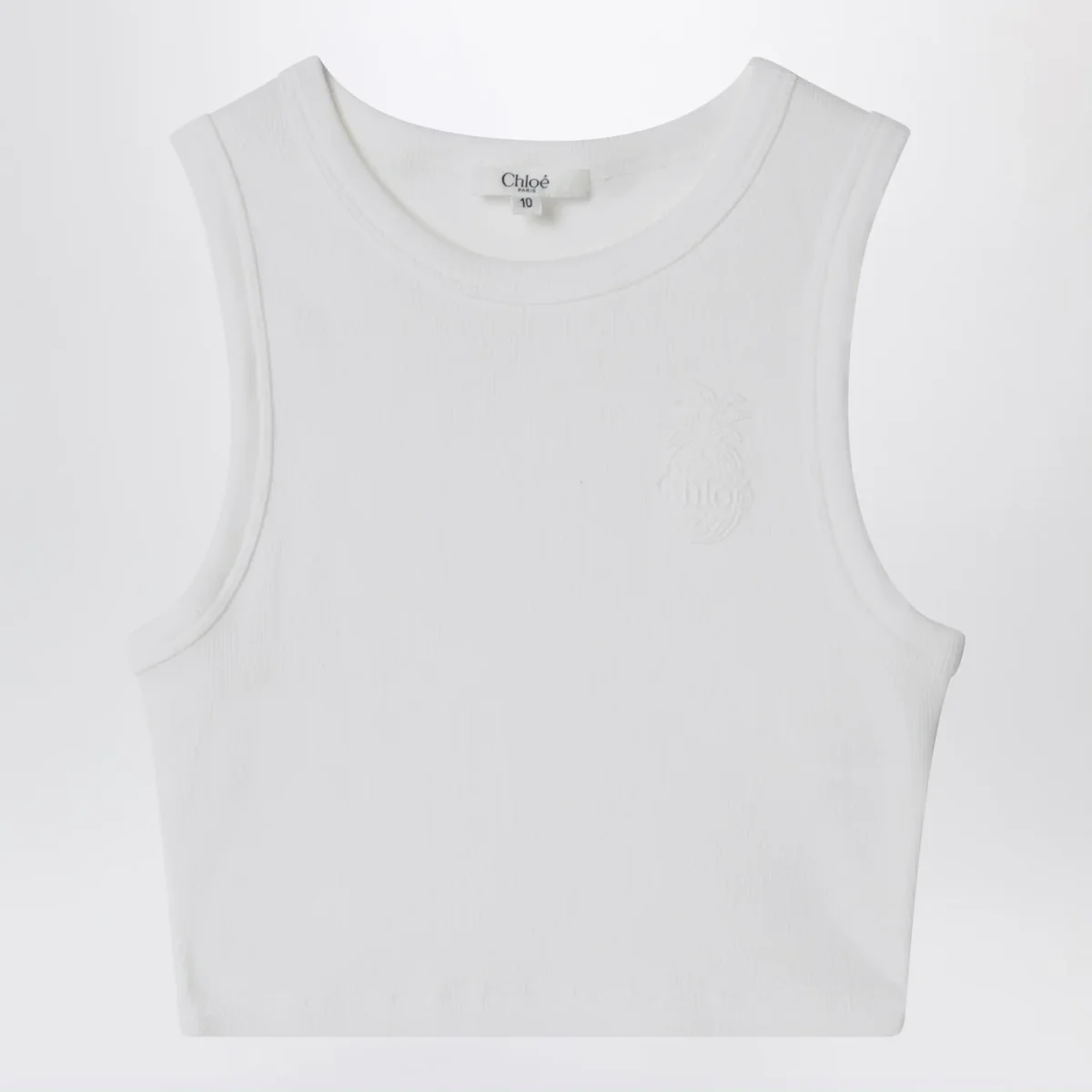 Top bianco a costine con ricamo logo