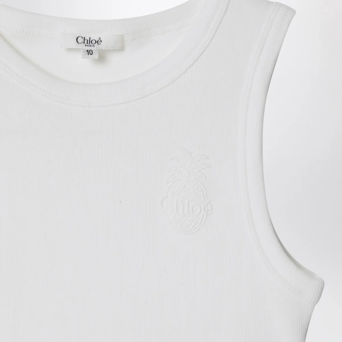 Top bianco a costine con ricamo logo – Image 4