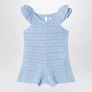 Tutina traforata azzurra con ricamo logo