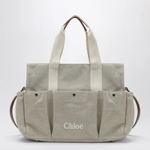 Borsa fasciatoio beige con ricamo logo