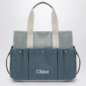 Borsa fasciatoio blu denim con ricamo logo