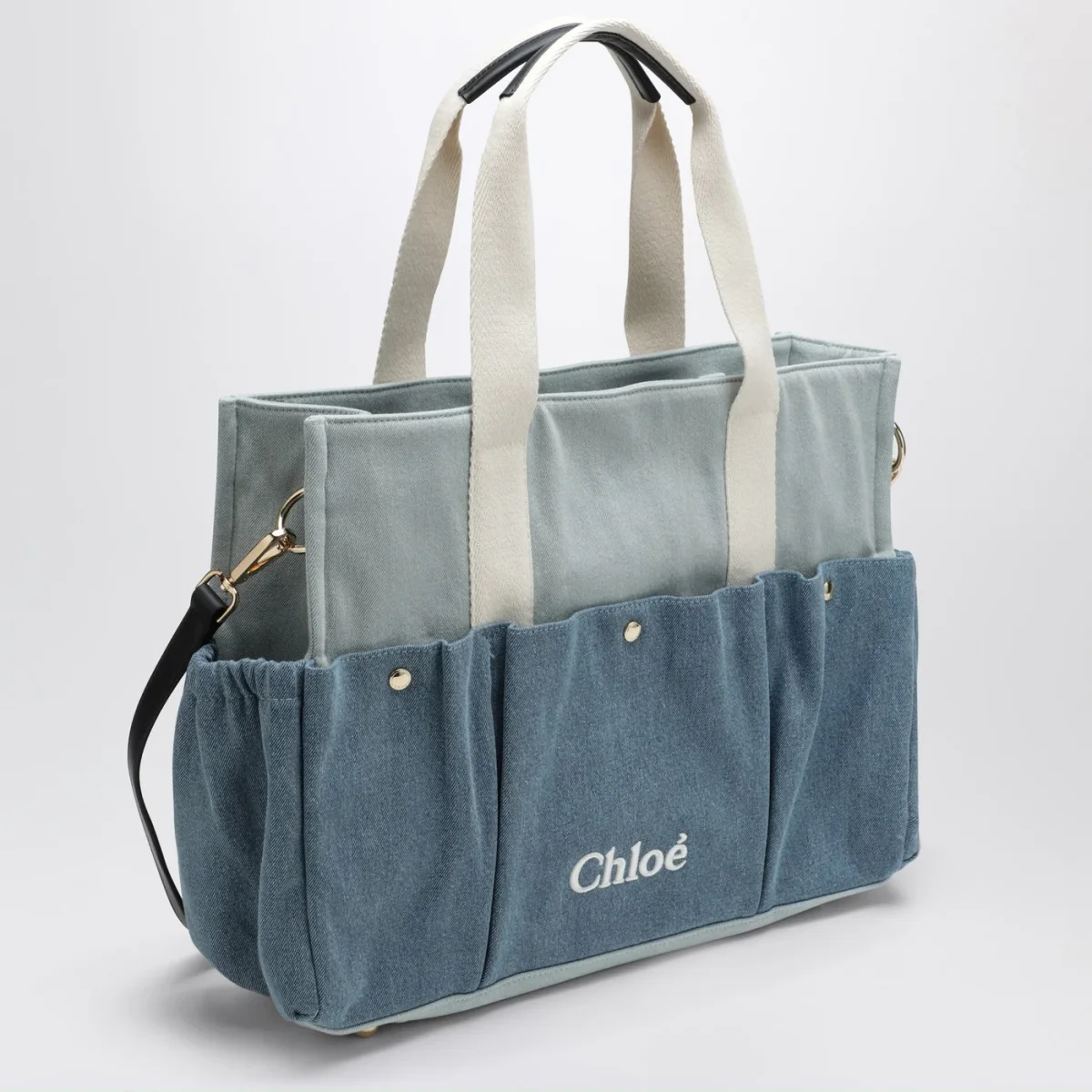 Borsa fasciatoio blu denim con ricamo logo - Image 3