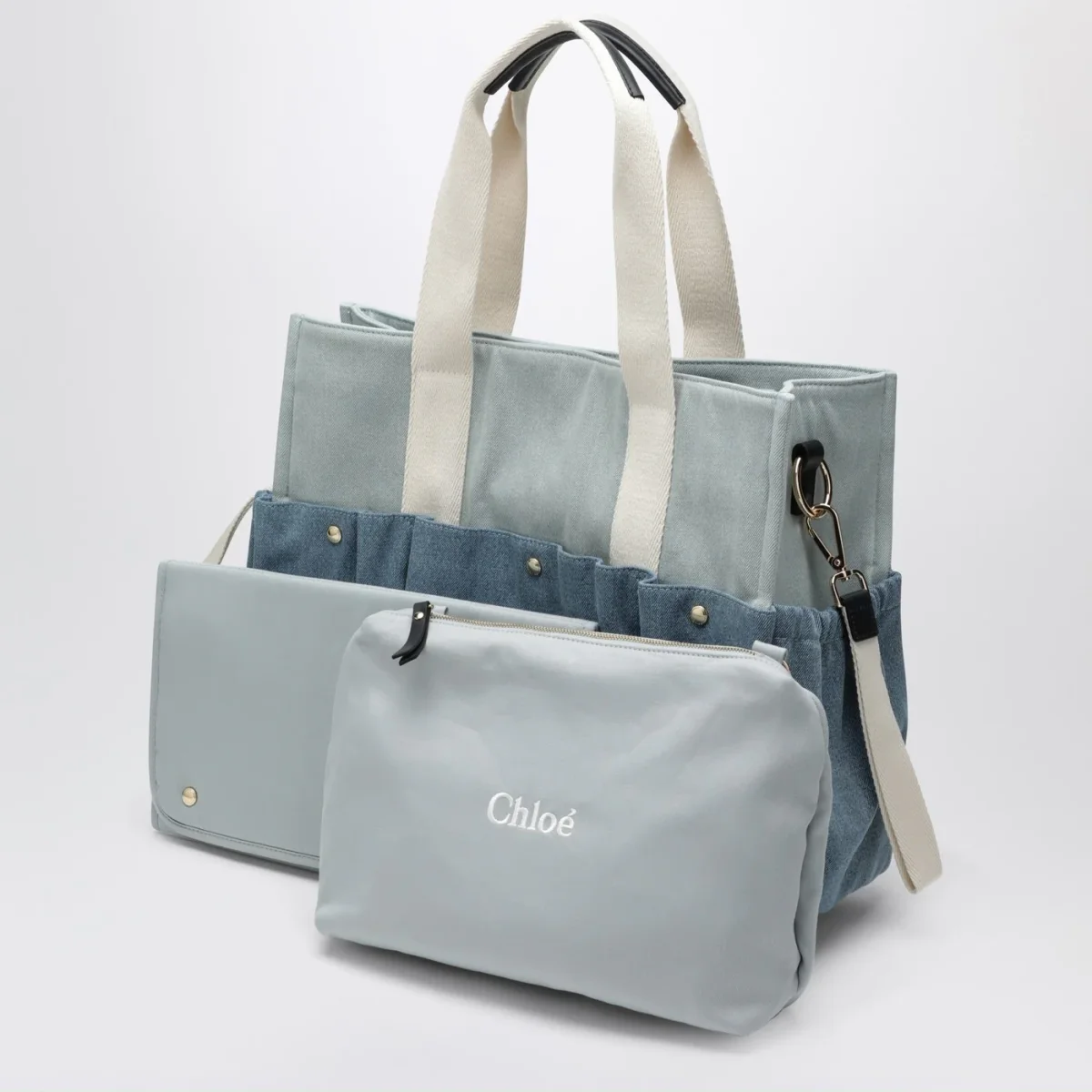 Borsa fasciatoio blu denim con ricamo logo - Image 6