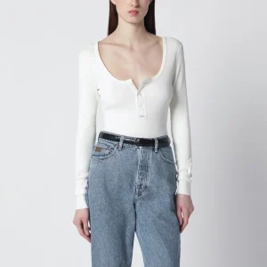 Maglia Henley bianca in jersey di cotone