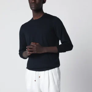 Maglia girocollo blu navy in lana