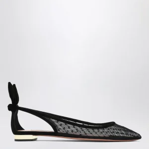 Ballerine in rete e suede nere con fiocco