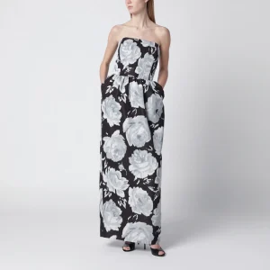 Abito lungo bustier in mesh con stampa floreale