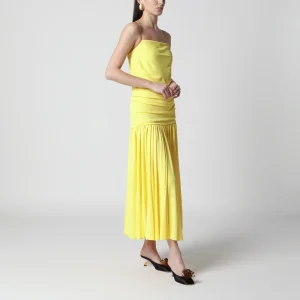 Abito midi Abiha plissettato con drappeggi giallo