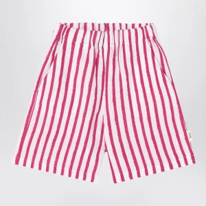 Bermuda bianco/rosso a righe in lino
