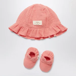 Set con cappello e scarpine rosa peonia