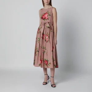 Abito in cotone con stampa Bouquet rose