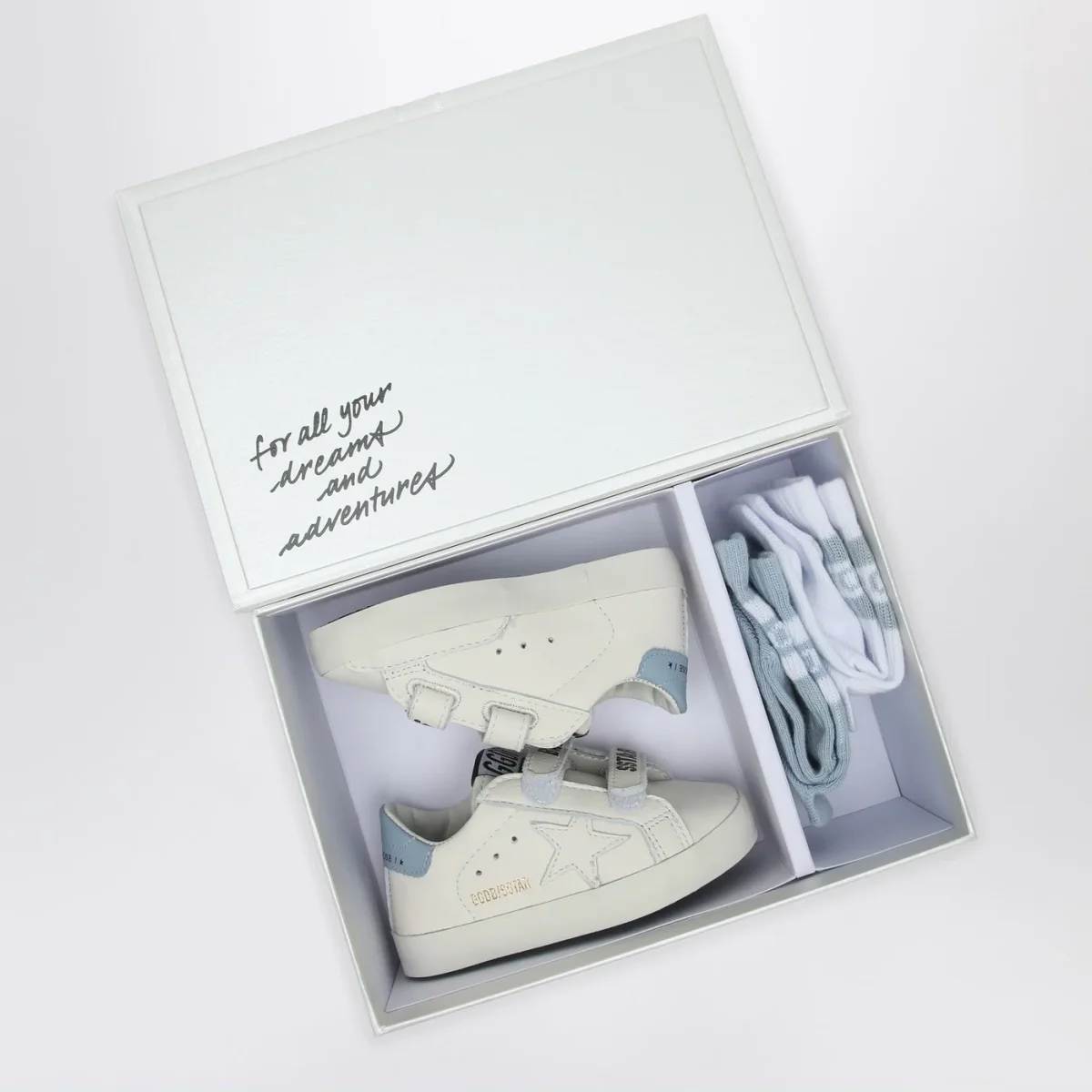 Set Sneaker Baby School bianca/azzurra con calzini