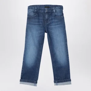 Jeans blu in denim slavato