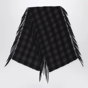 Scialle in lana e cashmere check marrone