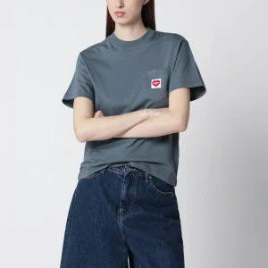 T-shirt Pocket Heart Cozy Blue/Red in cotone biologico