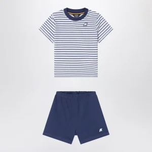 Completo due pezzi blu a righe in cotone