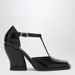 Décolleté T-bar Onda nero in pelle spazzolata