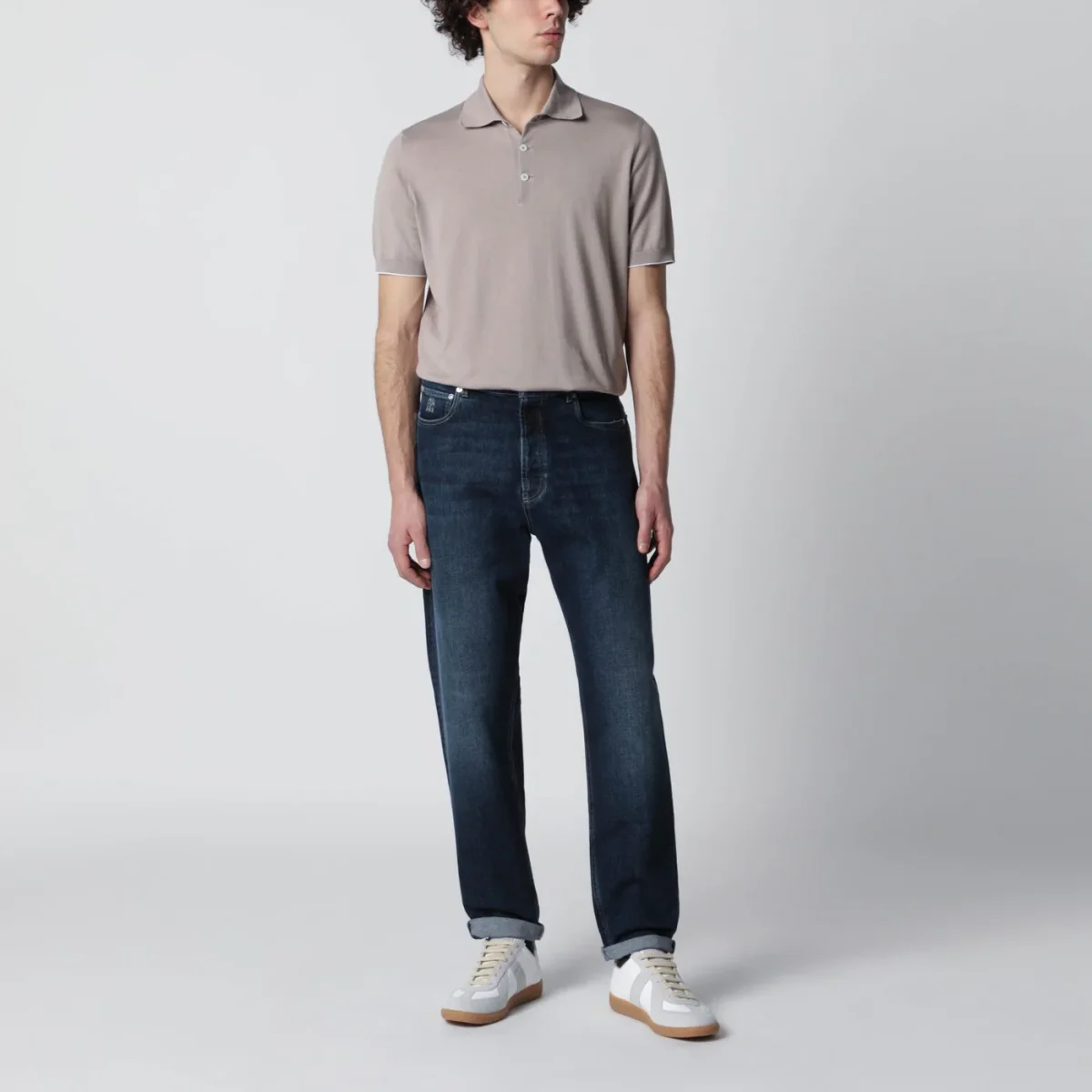 Jeans blu effetto slavato con risvolto – Image 3