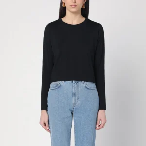 Maglia girocollo nera in cotone