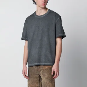 T-shirt Mauro nera slavata in cotone organico