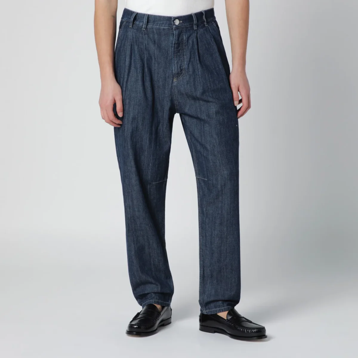 Jeans con pinces blu in denim