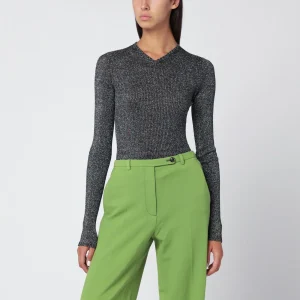 Maglia a maniche lunghe grigia in lurex