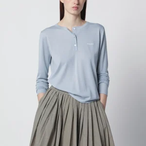 Maglia girocollo color cielo in cashmere