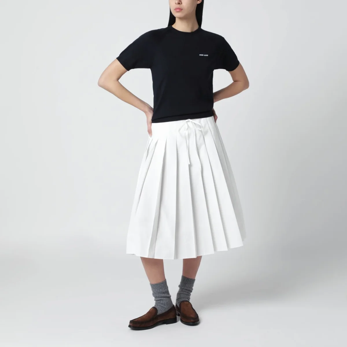 Maglia blu in lana con intarsio logo – Image 3