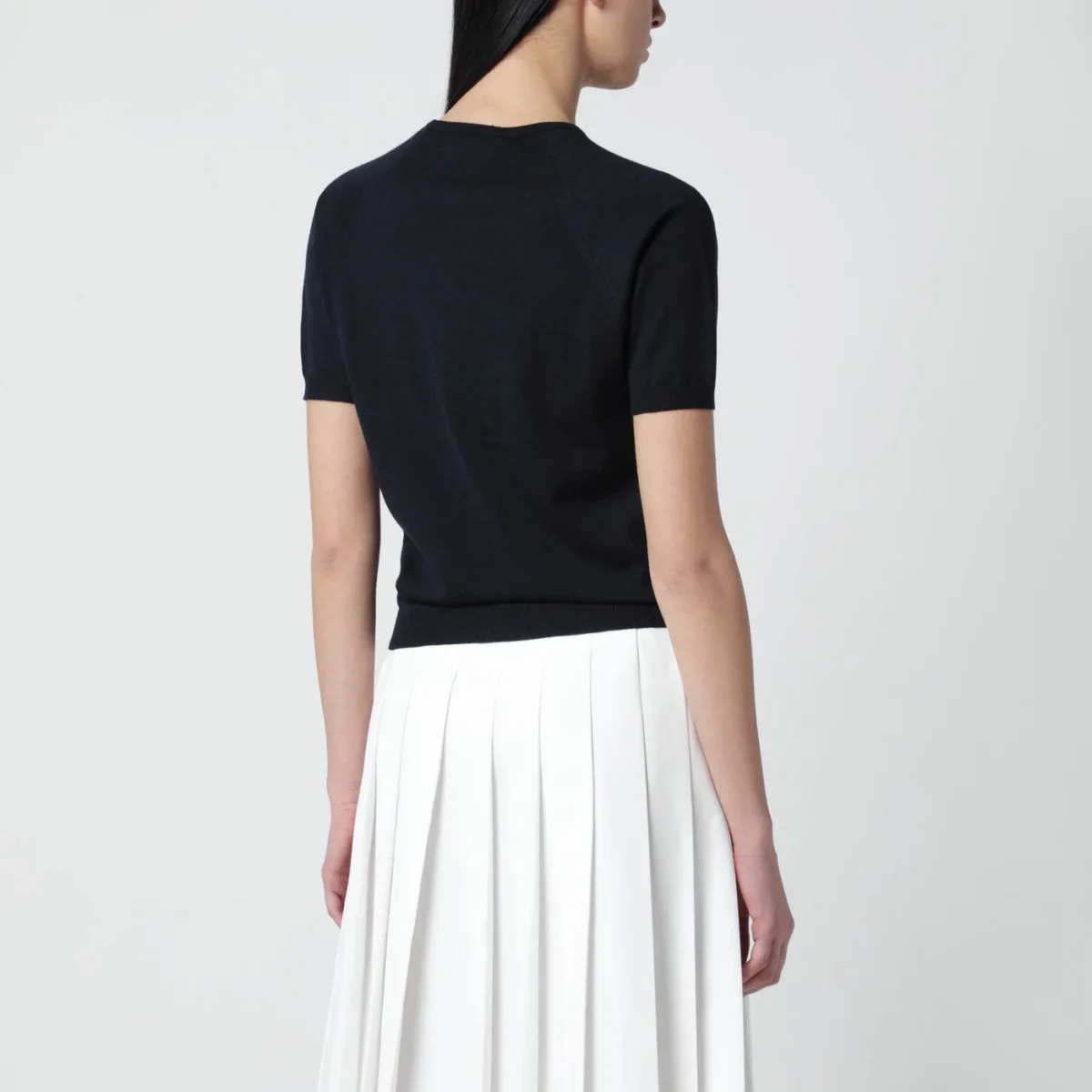 Maglia blu in lana con intarsio logo – Image 4