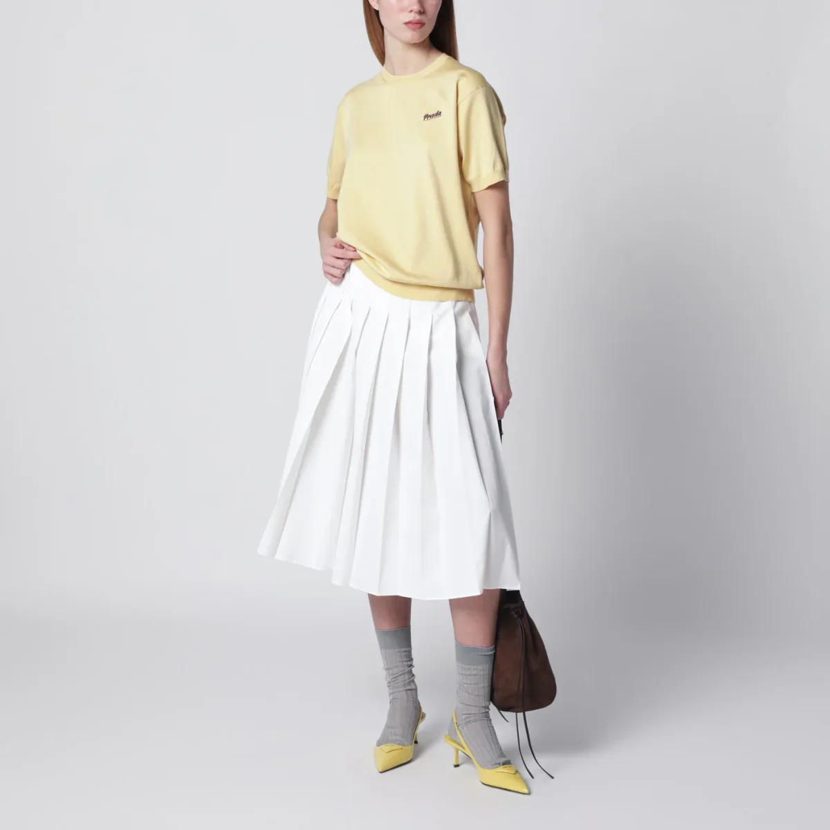 Maglia color crema in misto seta con logo - Image 3