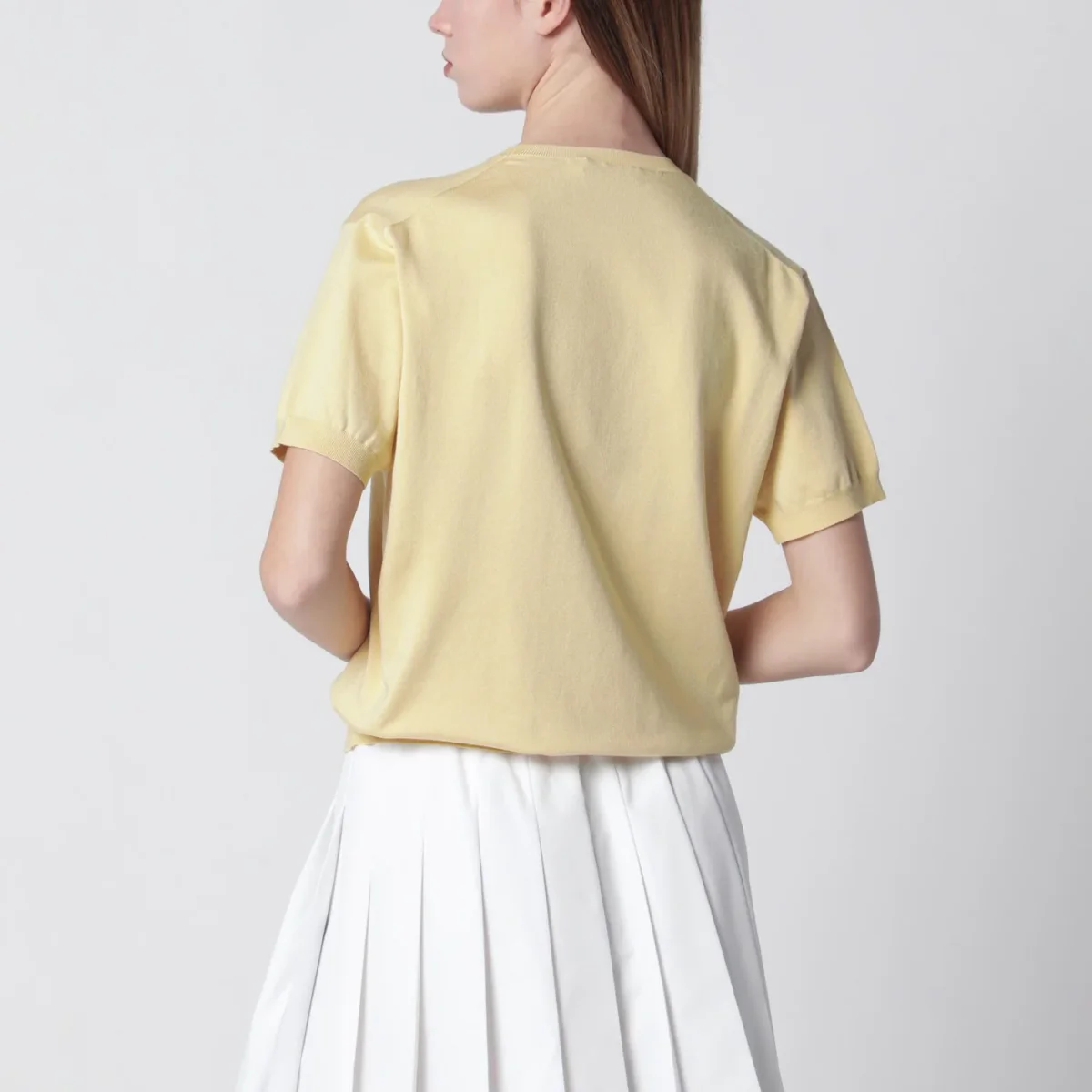 Maglia color crema in misto seta con logo - Image 4