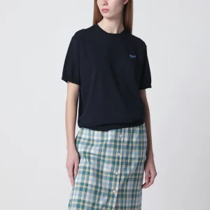 Maglia blu in misto seta con logo